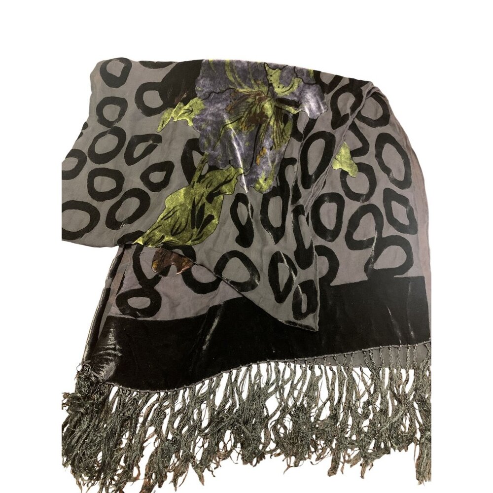 Velvet Sheer Fringe‎ Scarf Whimsigoth Grunge Black Purple OS